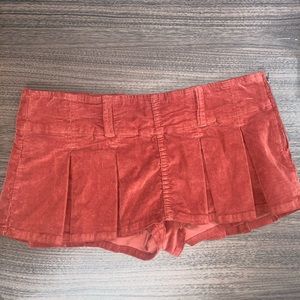 Free People Pleated Micro Mini Cord Skort 4 Rust Orange